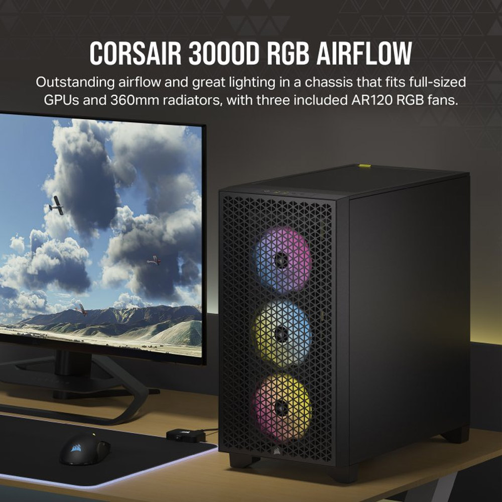Caixa ATX Corsair 3000D Airflow RGB Vidro Temperado Preta 4